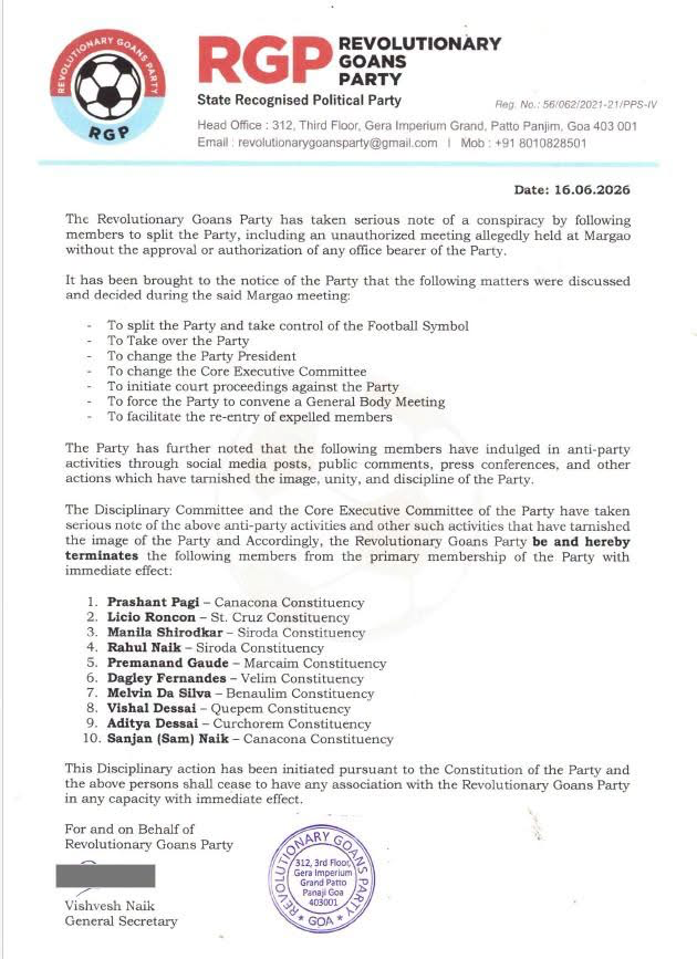 Revolutionary Goans Party notice